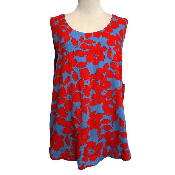 Draper James RSVP Floral Top Womens XXL Red Blue Sleeveless Button Side Tank - Picture 2 of 10